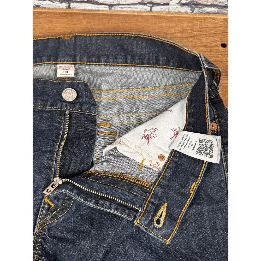 True Religion Straight Flap Red Orange Stitcing Men's Jeans 33